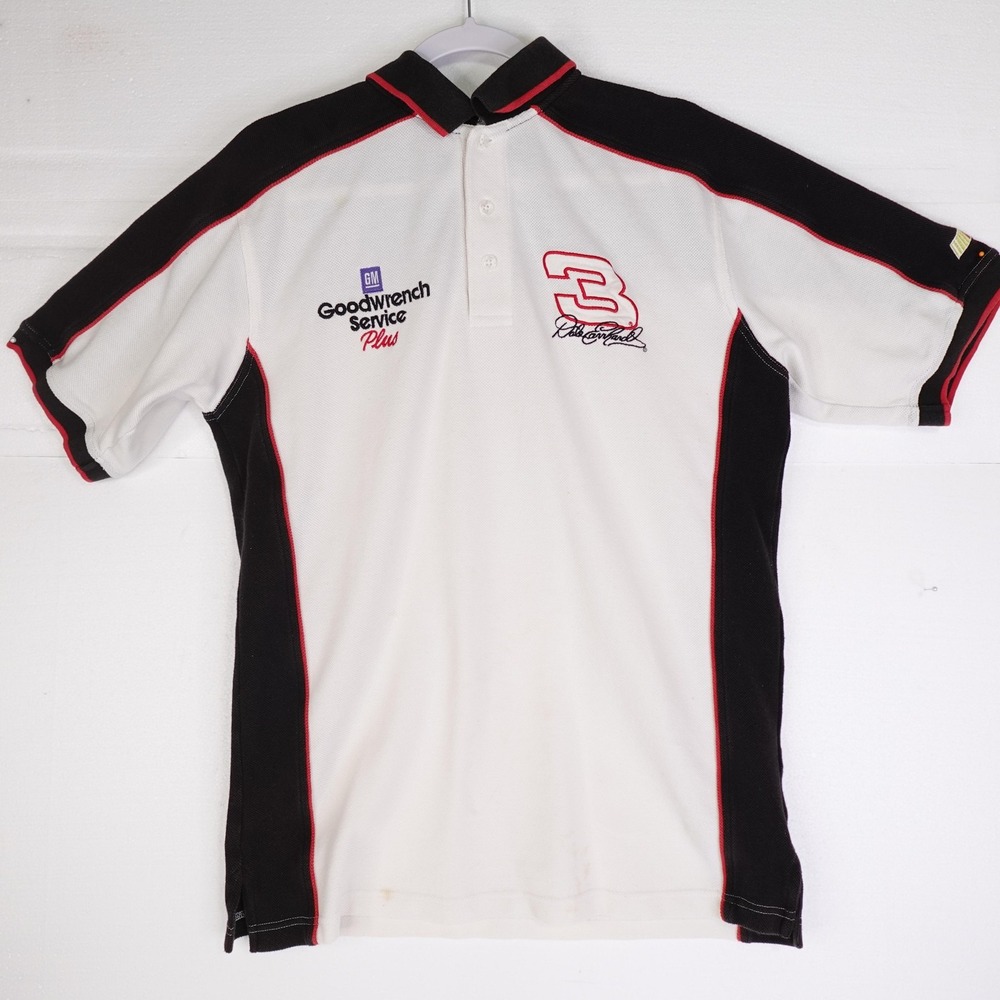 Vintage Dale Earnhardt Shirt Polo Mens Medium Black White NASCAR Racing GM 90s